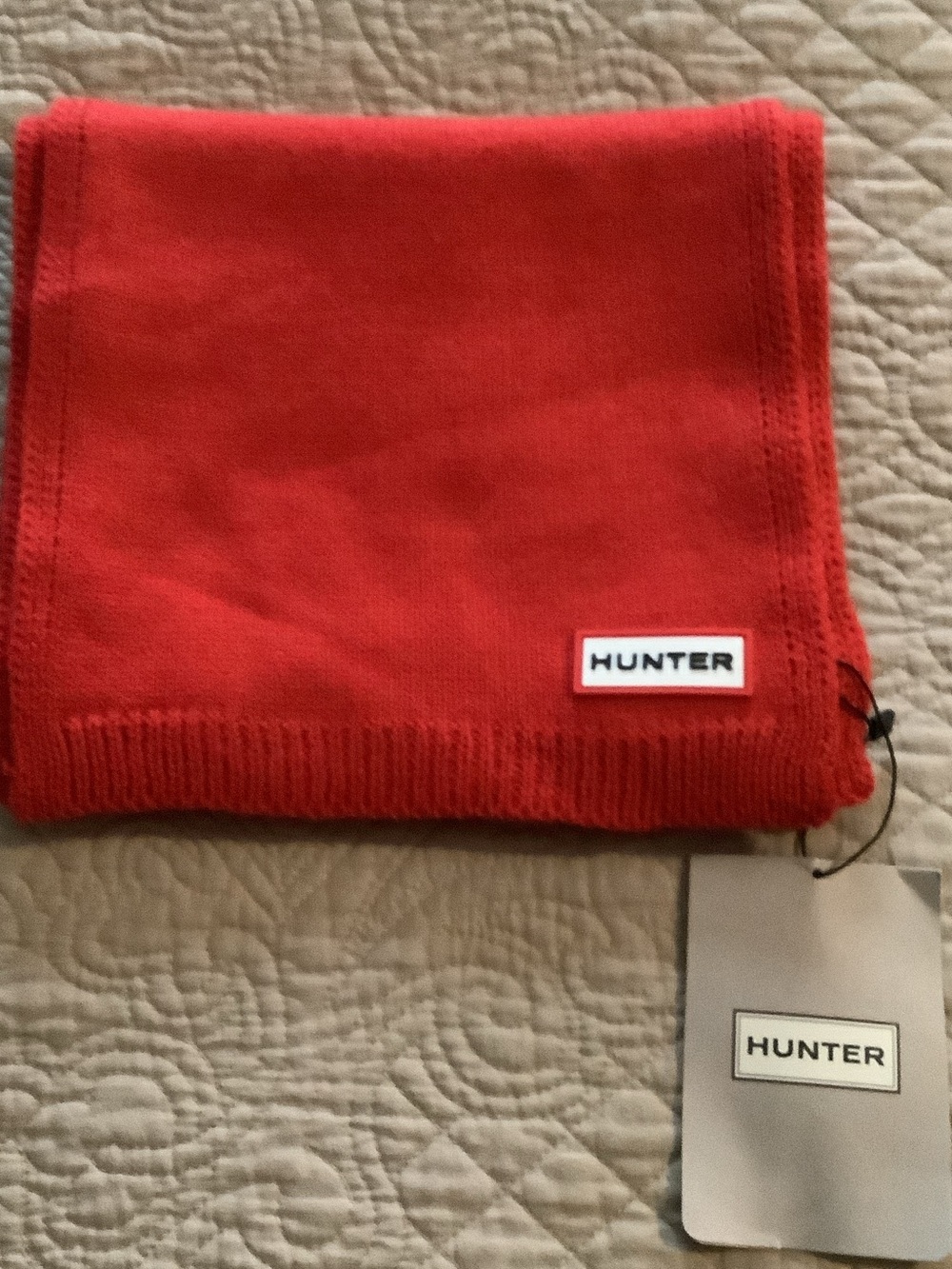 Hunter Red Knit Scarf with Logo Patch